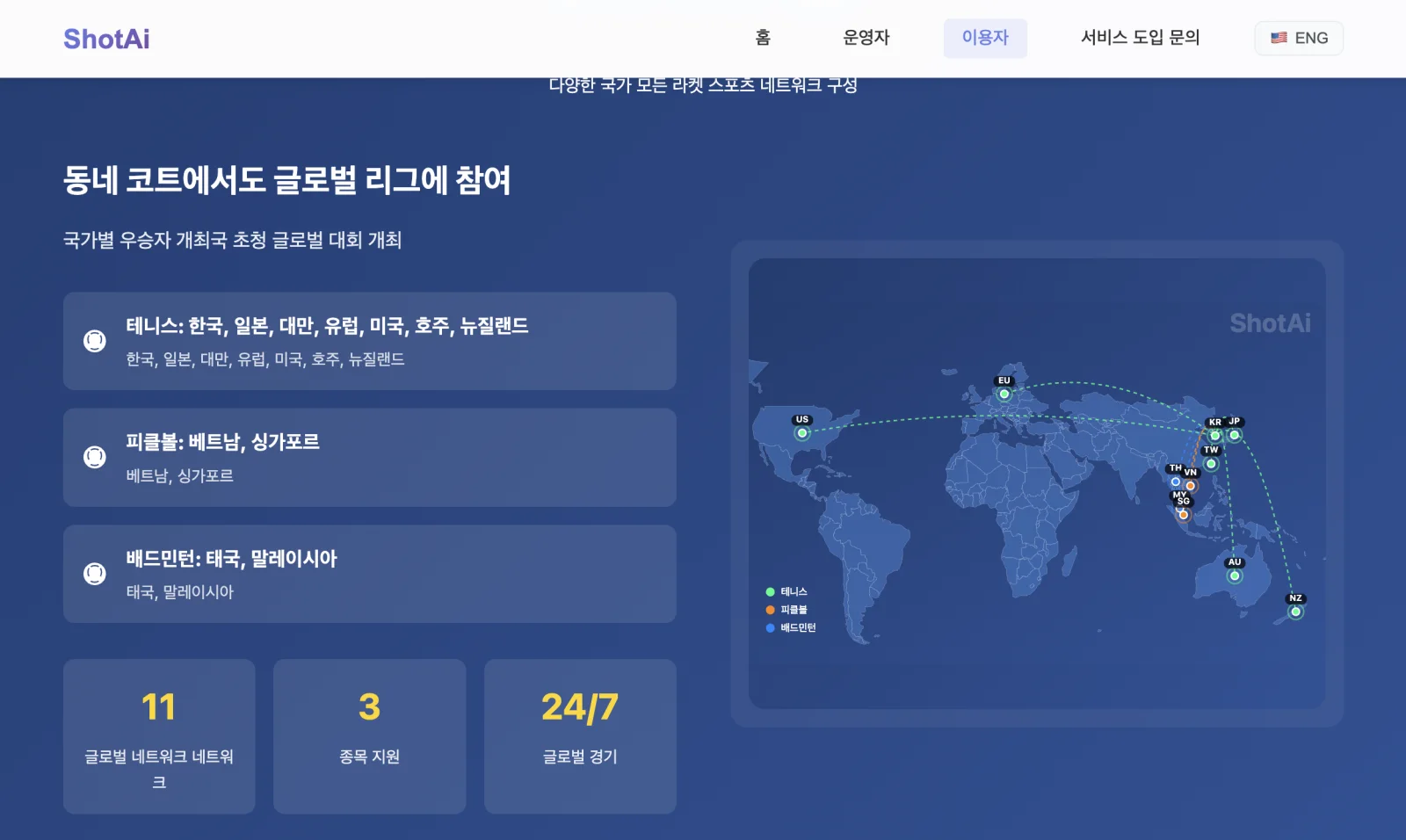 라켓 스포츠 AI 서비스 홍보페이지 제작 프로젝트 화면